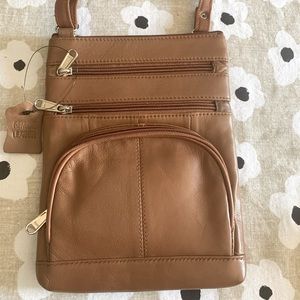Genuine leather camel color crossbody bag